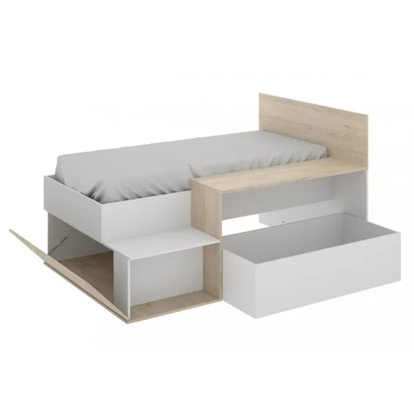 magasin france Pegane Lit Enfant 90 X 190 Cm Avec Rangement Coloris Blanc /chêne – Longueur… 3