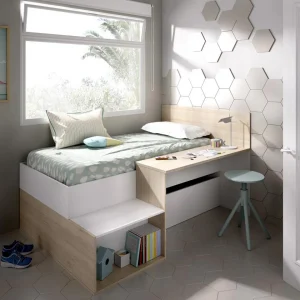 magasin france Pegane Lit Enfant 90 X 190 Cm Avec Rangement Coloris Blanc /chêne – Longueur… 10