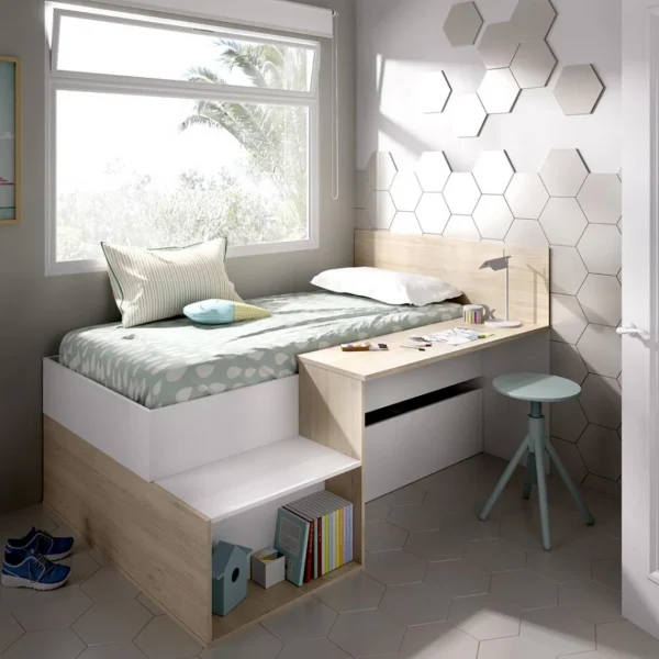 magasin france Pegane Lit Enfant 90 X 190 Cm Avec Rangement Coloris Blanc /chêne – Longueur… 4