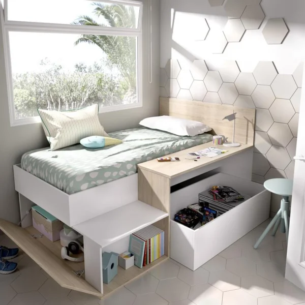 magasin france Pegane Lit Enfant 90 X 190 Cm Avec Rangement Coloris Blanc /chêne – Longueur… 5