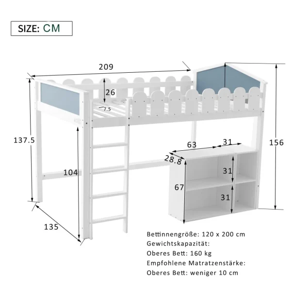 Acheter Marque Generique Lit Enfant Lit Mezzanine Superposé Pin Massif Blanc 120 X 200 Cm 3