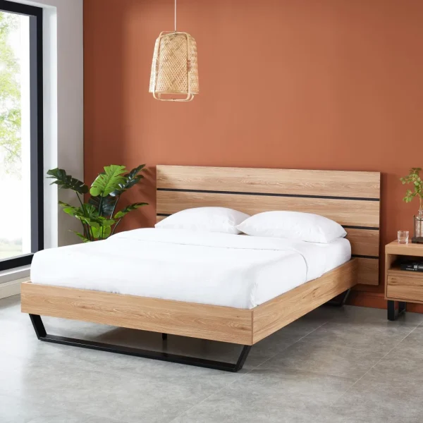 en ligne Baita Lit FELIX Effet Chêne Et Pieds En Métal 140×190 1