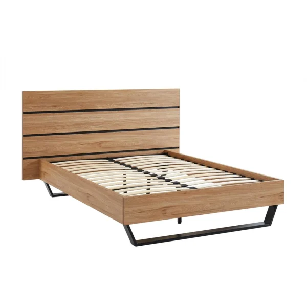 en ligne Baita Lit FELIX Effet Chêne Et Pieds En Métal 140×190 3