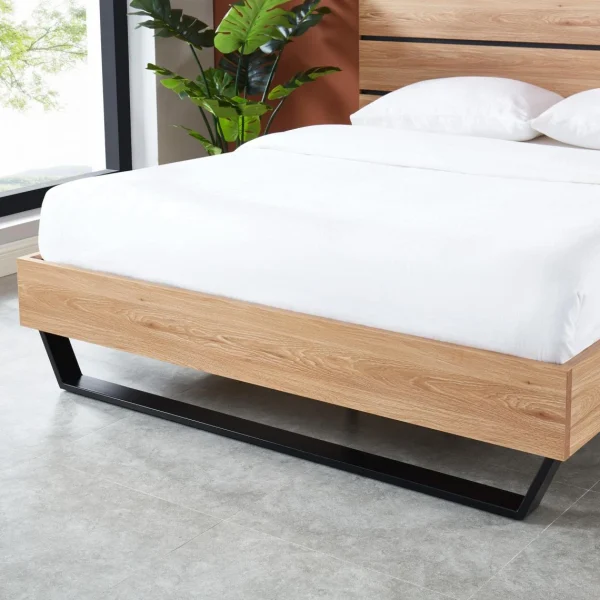 en ligne Baita Lit FELIX Effet Chêne Et Pieds En Métal 140×190 5