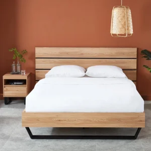 en ligne Baita Lit FELIX Effet Chêne Et Pieds En Métal 140×190 15