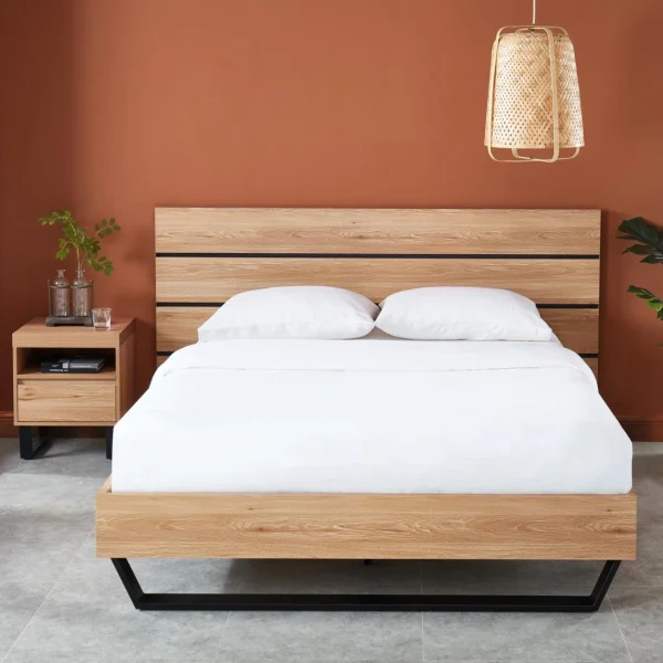 en ligne Baita Lit FELIX Effet Chêne Et Pieds En Métal 140×190 6