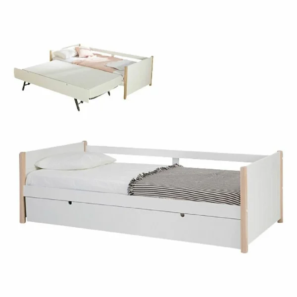 BUT Lit Gigogne 2x90x190 Cm KIARA Imitation Chêne Naturel Et Blanc magasin pas cher 1