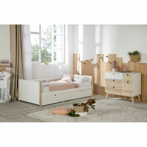 BUT Lit Gigogne 2x90x190 Cm KIARA Imitation Chêne Naturel Et Blanc magasin pas cher 3