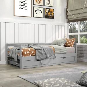 BUT Lit Gigogne 90/180×190 Cm BLOOM Gris Boutique 9