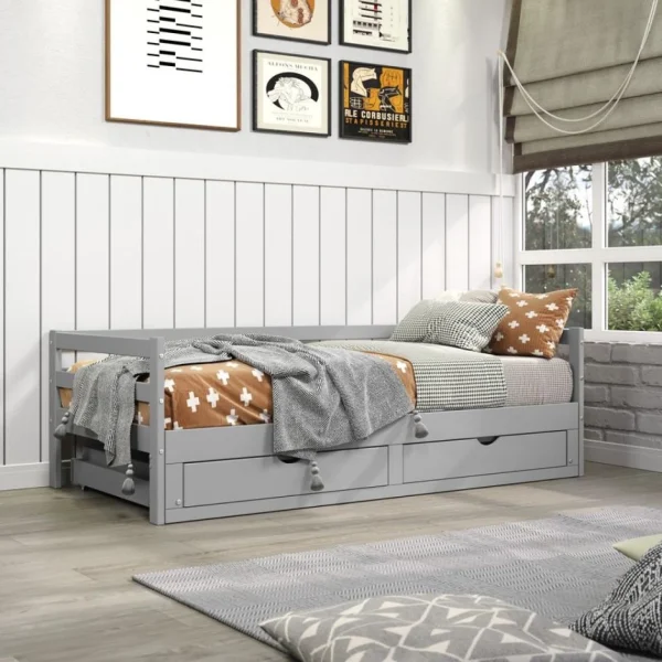 BUT Lit Gigogne 90/180×190 Cm BLOOM Gris Boutique 3