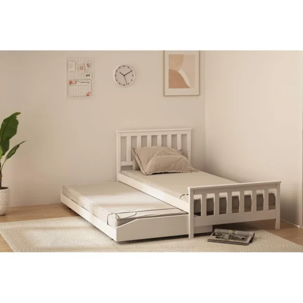 BUT Lit Gigogne 90×190 Cm PIYOU Blanc Avec Sommier magasin 3