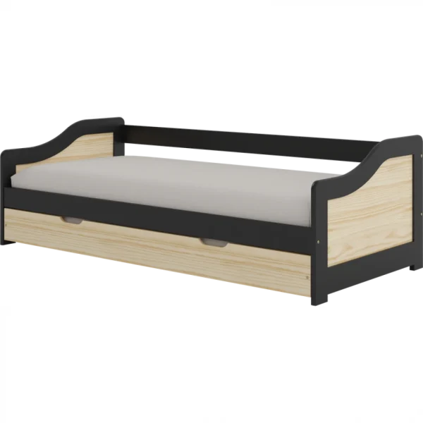 BUT Lit Gigogne 90×200 Cm BINGO Pin Et Noir En Bois Massif mode 1