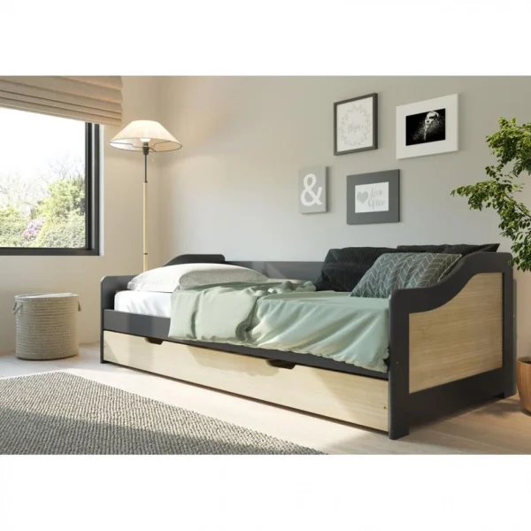BUT Lit Gigogne 90×200 Cm BINGO Pin Et Noir En Bois Massif mode 3