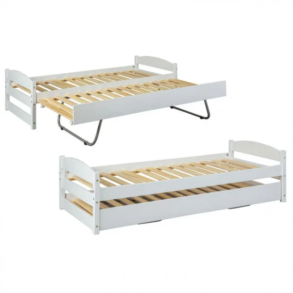 l'unique style Ac-Deco Lit Gigogne 90×200 Cm VINDAS En Bois Massif Blanc 1