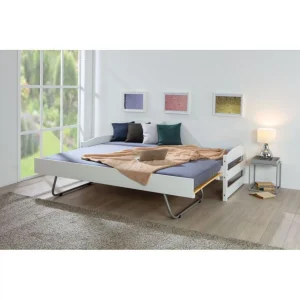 l'unique style Ac-Deco Lit Gigogne 90×200 Cm VINDAS En Bois Massif Blanc 9