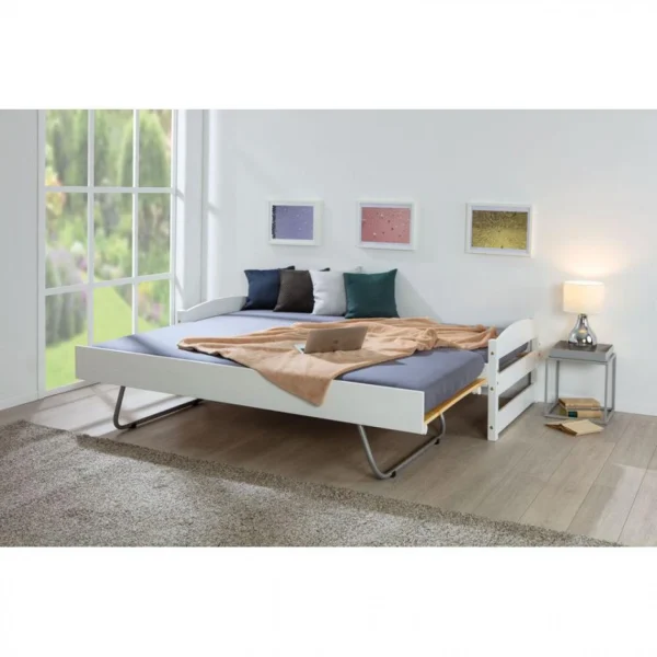 l'unique style Ac-Deco Lit Gigogne 90×200 Cm VINDAS En Bois Massif Blanc 3