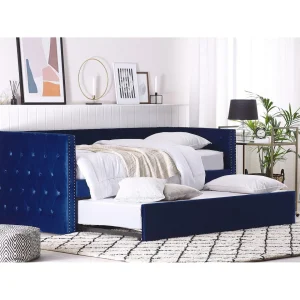 en ligne Beliani Lit Gigogne En Velours Bleu 90 X 200 Cm GASSIN 13
