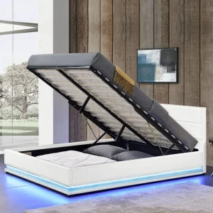 REMISE Meubler Design Lit Led Avec Coffre De Rangement AVA – Blanc – 180×200 9
