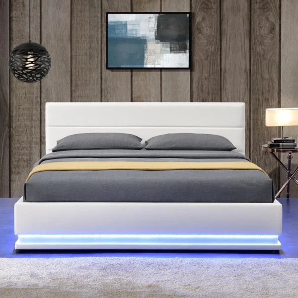 REMISE Meubler Design Lit Led Avec Coffre De Rangement AVA – Blanc – 180×200 4