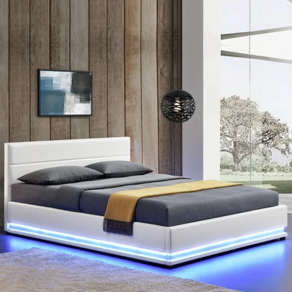 REMISE Meubler Design Lit Led Avec Coffre De Rangement AVA – Blanc – 180×200 6