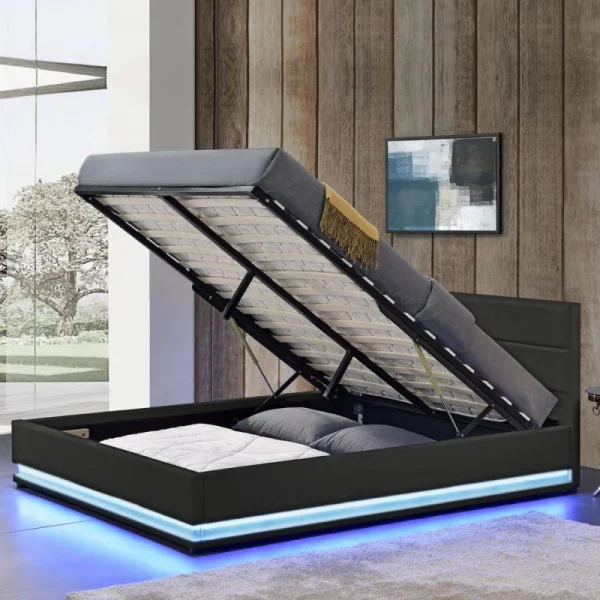 Meubler Design Lit Led Avec Coffre De Rangement AVA – Noir – 140×190 Retour Facile et Gratuit 3
