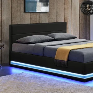 Meubler Design Lit Led Avec Coffre De Rangement AVA – Noir – 140×190 Retour Facile et Gratuit 13