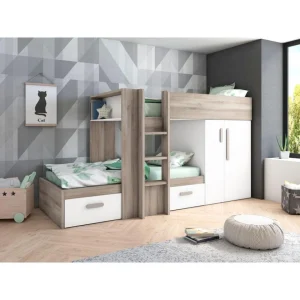 BUT Lit Superposé 2 X 90 X 190 Cm LUPY 2 Imitation Chêne Et Blanc Livraison internationale 9