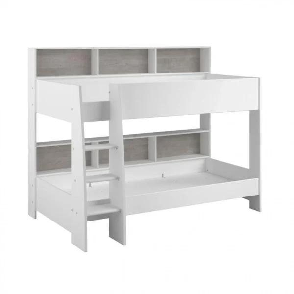 BUT Lit Superposé 90×200 Cm TAYLOR 2 Blanc Et Gris soldes pas cher 1
