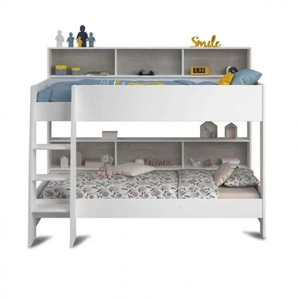 BUT Lit Superposé 90×200 Cm TAYLOR 2 Blanc Et Gris soldes pas cher 3