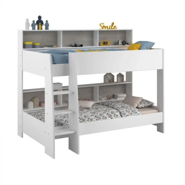 BUT Lit Superposé 90×200 Cm TAYLOR 2 Blanc Et Gris soldes pas cher 5