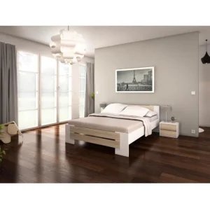 boutique paris SANS MARQUE MAO Lit Adulte Contemporain Melamine Blanc Et Decor Chene Clair – L 14… 8