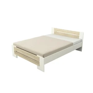 boutique paris SANS MARQUE MAO Lit Adulte Contemporain Melamine Blanc Et Decor Chene Clair – L 14… 10