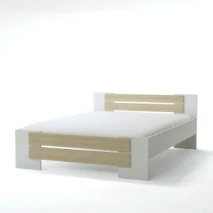 boutique paris SANS MARQUE MAO Lit Adulte Contemporain Melamine Blanc Et Decor Chene Clair – L 14… 12