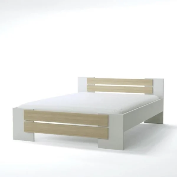 boutique paris SANS MARQUE MAO Lit Adulte Contemporain Melamine Blanc Et Decor Chene Clair – L 14… 5