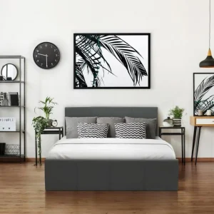 Livraison rapide CSTORE MARTIN – Lit Adulte 140×190 Cm + Coffre De Rangement – Simili Gris – S… 11