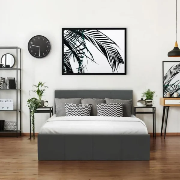 Livraison rapide CSTORE MARTIN – Lit Adulte 140×190 Cm + Coffre De Rangement – Simili Gris – S… 4