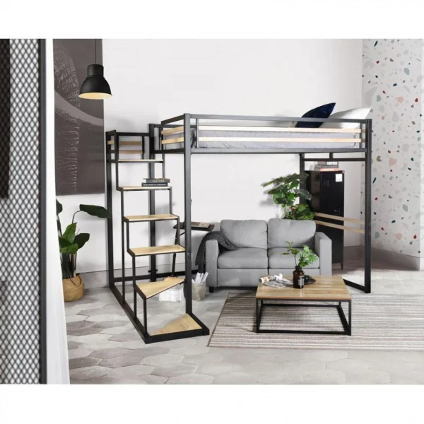soldes pas cher BUT Mezzanine 140×200 Cm MARLEY En Acier Noir 3