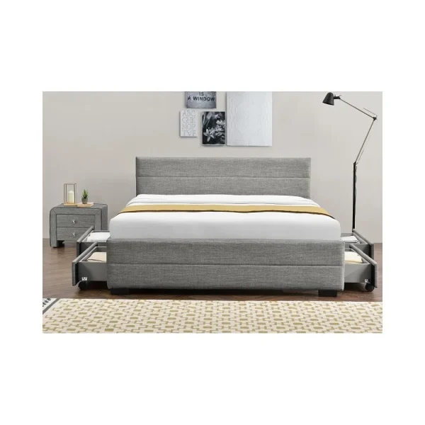 en ligne officielle Fournier Decoration IVAR LIT LIN GRIS 160X200 CM 4 TIROIRS 1