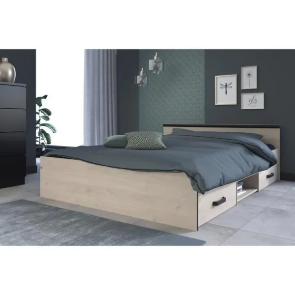 PARISOT – Zodiac Lit Adulte Industriel 140×190 Cm – Décor Chêne Et N… luxe soldes 1