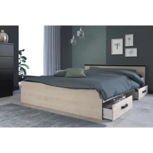 PARISOT – Zodiac Lit Adulte Industriel 140×190 Cm – Décor Chêne Et N… luxe soldes 9