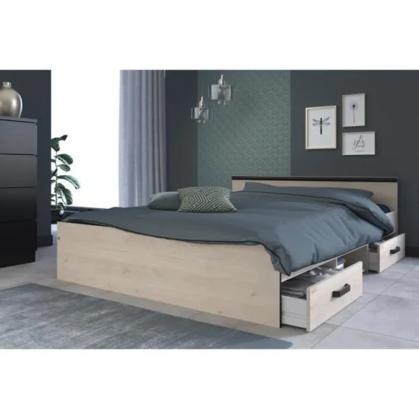 PARISOT – Zodiac Lit Adulte Industriel 140×190 Cm – Décor Chêne Et N… luxe soldes 3