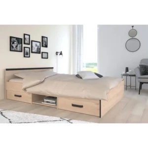 PARISOT – Zodiac Lit Adulte Industriel 140×190 Cm – Décor Chêne Et N… luxe soldes 15