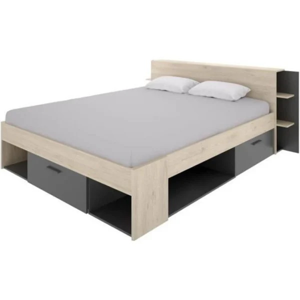 CSTORE SAX Lit Adulte – 140×190 Cm – 3 Tiroirs + Tete De Lit Avec Rangement -… Prix très abordable 1