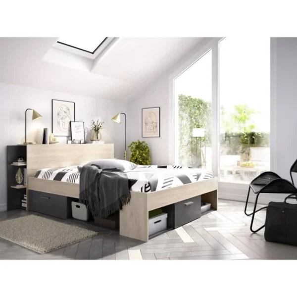 CSTORE SAX Lit Adulte – 140×190 Cm – 3 Tiroirs + Tete De Lit Avec Rangement -… Prix très abordable 4