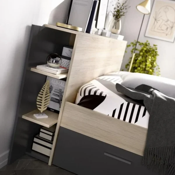 CSTORE SAX Lit Adulte – 140×190 Cm – 3 Tiroirs + Tete De Lit Avec Rangement -… Prix très abordable 5