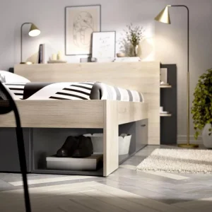 CSTORE SAX Lit Adulte – 140×190 Cm – 3 Tiroirs + Tete De Lit Avec Rangement -… Prix très abordable 15