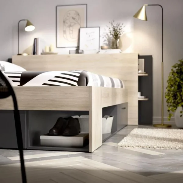 CSTORE SAX Lit Adulte – 140×190 Cm – 3 Tiroirs + Tete De Lit Avec Rangement -… Prix très abordable 6