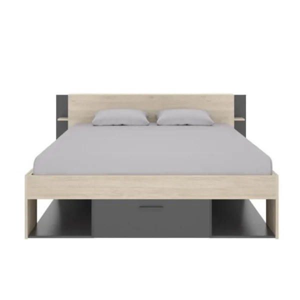 Satisfait ou Remboursé CSTORE SAX – Lit Adulte – 160×200 Cm – 3 Tiroirs + Tête De Lit Avec Rangemen… 3