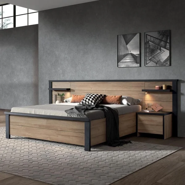 offre spéciale Altobuy SIWA – Lit 180x200cm Effet Bois Et Beton Ciré 3