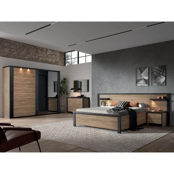 offre spéciale Altobuy SIWA – Lit 180x200cm Effet Bois Et Beton Ciré 4